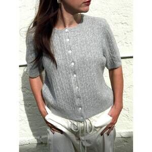 NEW THINGS BETWEEN paisley cable knit short sleeve top in grey